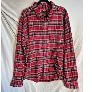 Woolly Plaid Flannel Shirt Mens 2XL Red Gray‎ Long Sleeve Modern